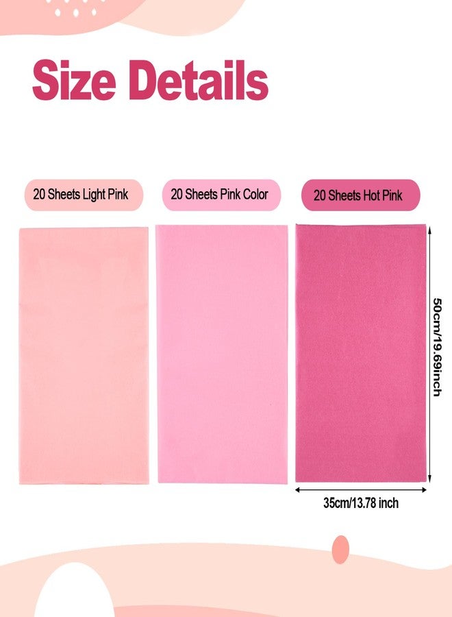 XIHIRCD ٦٠ ورقة مناديل ورقية وردية، ٣ أكياس تغليف ورقية وردية متدرجة الألوان لتغليف الهدايا والأعمال الفنية اليدوية، أوراق ورقية لأعياد الميلاد، عيد الحب، حفلات الكريسماس، حفلات الزفاف، حفلات استقبال المولود، وتغليف الأعمال اليدوية - Image 2